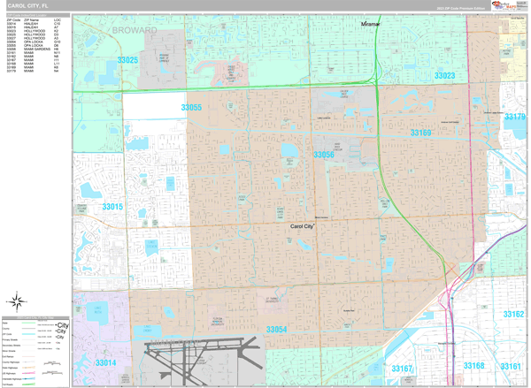 Carol City, FL Wall Map